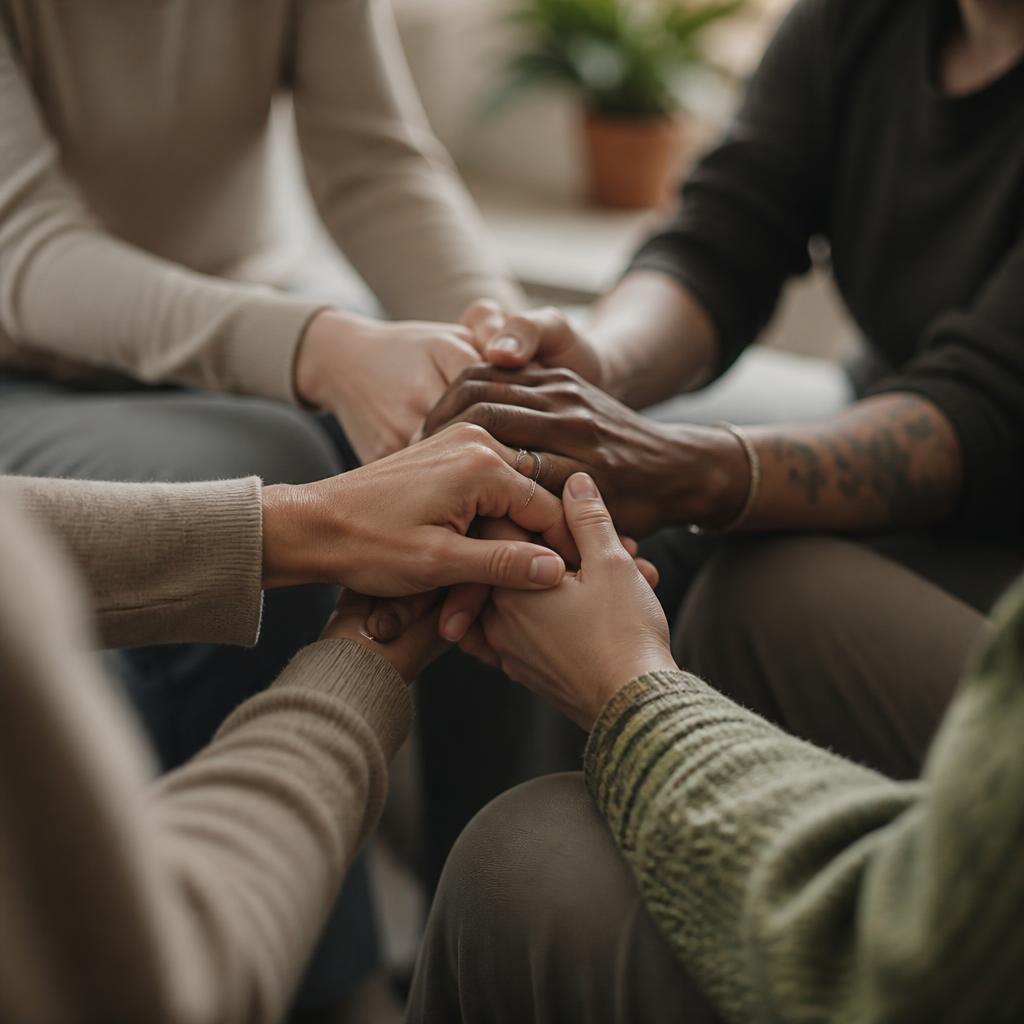People supporting one another with hands joined